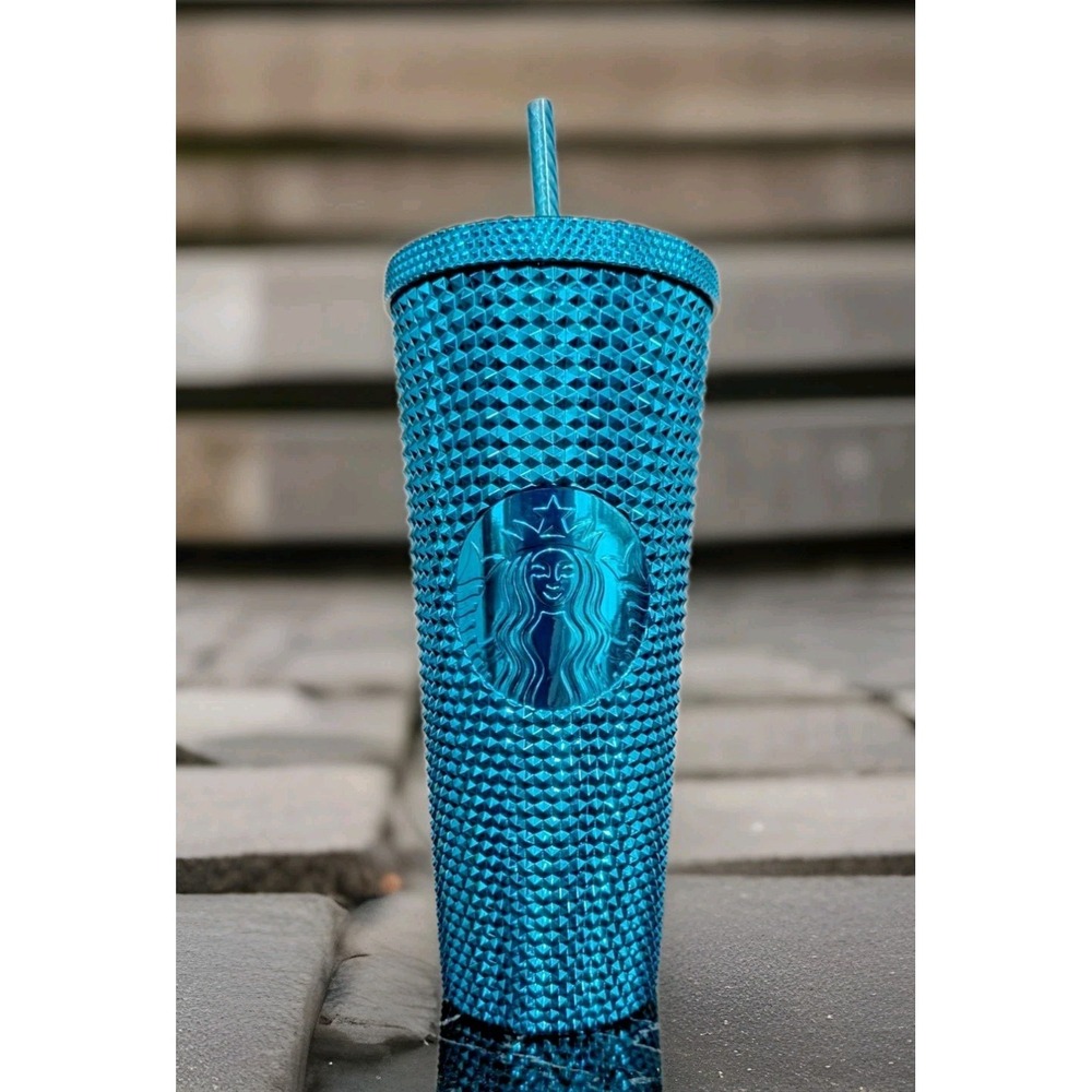 Starbucks Blue Metallic Studded Venti Tumbler 24oz Cold Cup Siren Logo 011143249